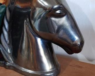 Vintage Abingdon Pottery USA Black Horse Head Glossy Bookends