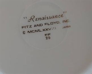 Renaissance Fitz and Floyd dark green gold rim