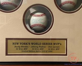 Limited Edition NEW YORK YANKEES World Series MVP's Signed Baseballs DUSTY RHODES (1954), JOHNNY PODRES (1955), and DON LARSEN (1956)