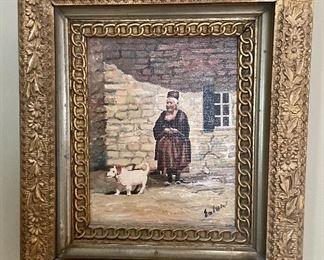 Oil on canvas in antique Aesthetic Period gilded frame.
