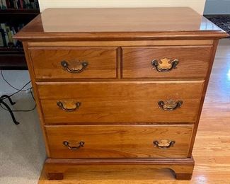 High quality vintage maple three drawer side table/chest with three drawers, top drawer w/lift up dust protector.