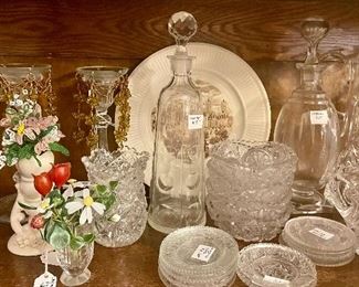 Pressed & cut glass, EAPG, crystal: vases, compotes, cup plates, decanters, candlesticks, pitchers, bowls.