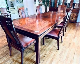  Vintage Bernhardt Flair division dining table and 6 chairs. 2 leaves. 9ft L. 
Set. $1,800. 