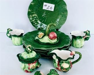 Mismatched frog group. 6 plates. 2 cups. Cream and sugar. 2 pair of salt and pepper shakers. 3-6”t. $55
