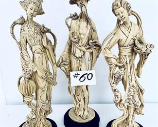 Oriental resin statues
 18-20”t.  $ 45 each  A,B or C 