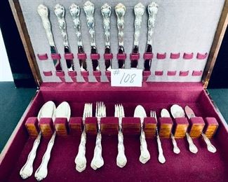 Gorham Sterling flatware “Rhondo” pattern.  1760grams includes stainless steel on knife blades. . 37 pieces. 
$1,200. 
