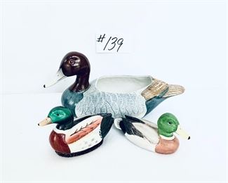3 ceramic ducks. 5 & 11”w. 
$30