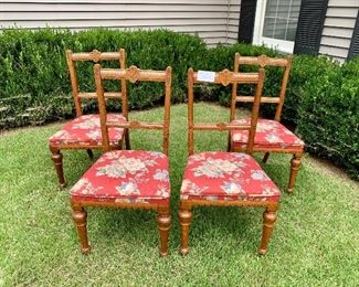 4 antique carved oak chairs. 
34t 18w 17” seat height.  $200