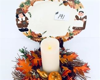 Thanksgiving platter 17”L. Wreath and candle. 14w.  Lot $26
