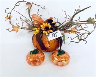 Pumpkin lot. Floral 14x17.   Glass pumpkins. 3.5 w. $18