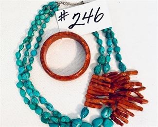 Turquoise /coral  looking necklace and bracelet.  9-10”. Sterling clasp. $70