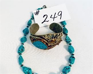 Turquoise looking necklace 8” and cuff bracelet. $60