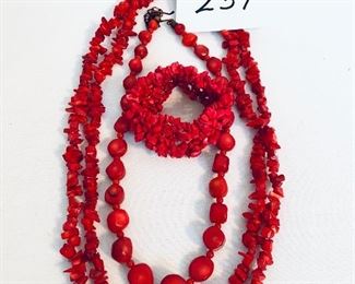 Quality jewelry. Red lot. 2 necklaces and bracelet. 9 & 24” $36