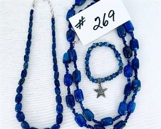 Blue Lapis looking jewelry set. 
Sterling clasp. 9 & 18”   $62