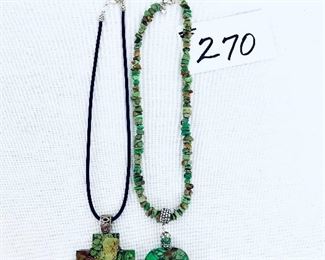Jay King -Pair of green turquoise looking necklaces. Sterling clasps. 10-11”.  $130