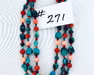 Sterling clasp. Turquoise  coral  looking necklace. 8-10”.  $50