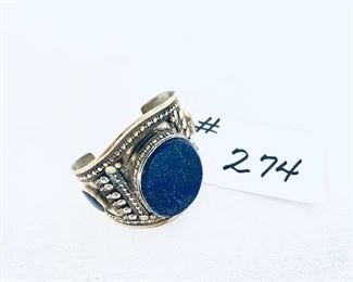 Brass and blue lapis looking. Cuff bracelet. 
$36