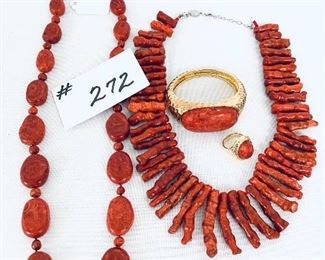 Coral looking set. Barse necklace. 
Bracelet and ring size 8.  Necklaces 10-14” 
$99