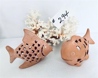 Coral and terracotta fish. 9w. 7t. 
Fish. 6” L.  $ 20
