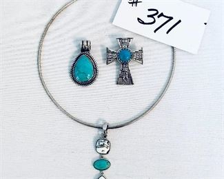 Sterling 6” necklace 3 pendants. 2” L 
Lot $85