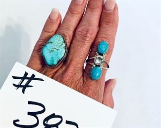 Sterling and turquoise rings. 
A- 14 grams size 7.5. $90 SOLD 
B- 6 grams size 9 $34

