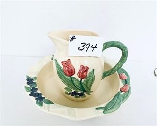 Treasure craft pitcher and basin.
 13w. 8” t.   $40