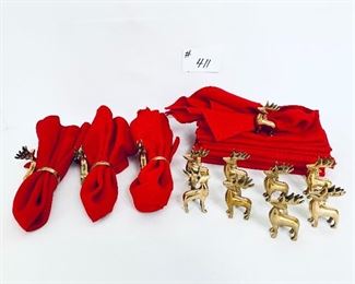 12 brass reindeer napkin rings. With napkins. 2-3” t.  $45