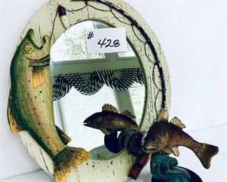 Fish mirror & figurine. 
16 t.     8 “ t.       $32