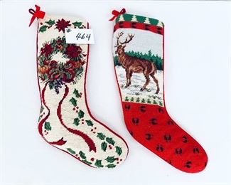 Stockings needlepoint. Wreath AVAILABLE 
 deer. SOLD $20 each. 