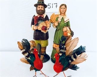 Pilgrims and turkeys. 9” t   $25