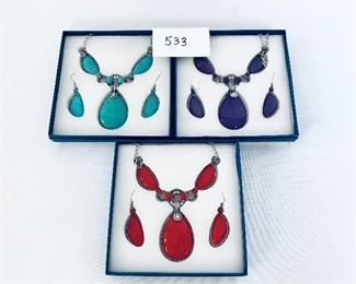 Fashion jewelry sets. 13” necklace. 2” earrings. Choose your color. 
$22 each. 
