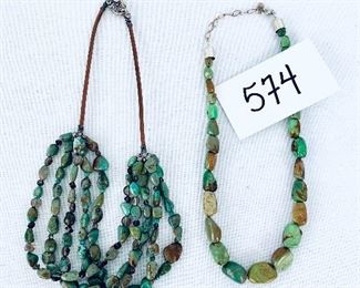 2 green turquoise looking necklaces 9-10” 925 clasps.   $85