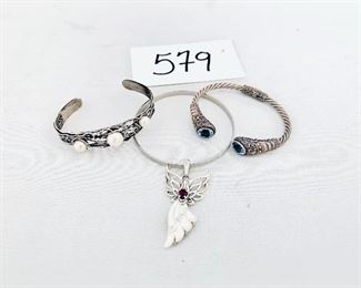 2 sterling bracelets and one sterling pendant. Bracelet with pendant not sterling. $55