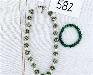 Green/ pink lot. 
Cloisonné necklace. 8”. Staur necklace 9” 
Bracelet.  Set. $46
