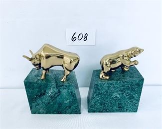 Marble and brass bull and bear bookends. 7-8”t
$38