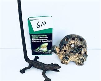 Toilet holder. Book and turtle candle. $22