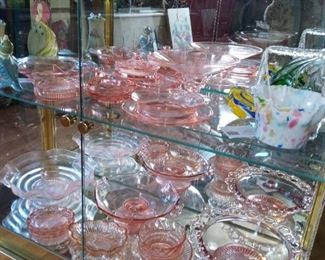 Large selection of pink carnival glass 