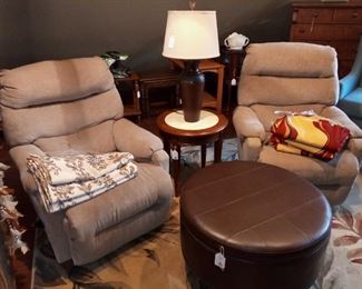 Pair of Tan Overstuffed Reclinders