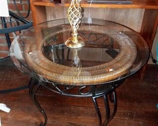 Metal/Glass/Rattan End table (2available)