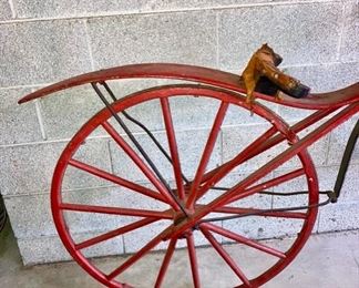 Antique 1870's Shire Boneshaker wooden and iron bar bicycle, back wheel