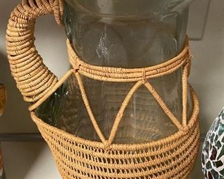 Mid-century Wicker Covered Pitcher