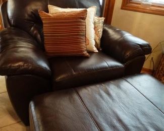 Oversized Leather Chair and Ottoman