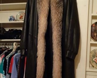 Full Length Leather and Fox trim coat