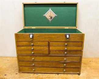 Unmarked 9 drawer oak tool chest