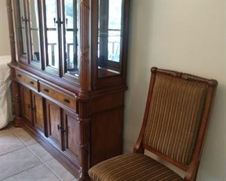 solid wood glass shelves & mirrored  6 chairs like new 