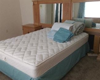 Queen bed / Mattress & Box spring Can sell with head board & end tables . Head board fits queen & king size beds
