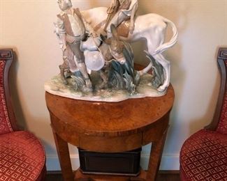 Tall Burl Walnut Empire table by Baker Furniture