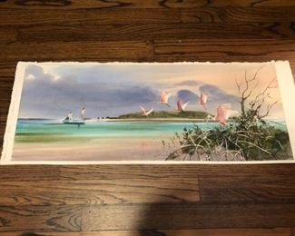 Listed Floridian artist Millard Wells original watercolor