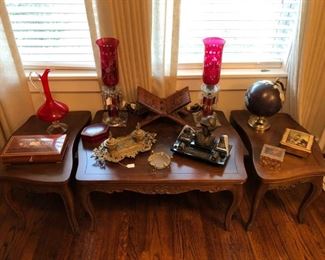 French Walnut 3 pieces coffee table set