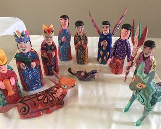 Oaxaca wood carved hand painted nativity set